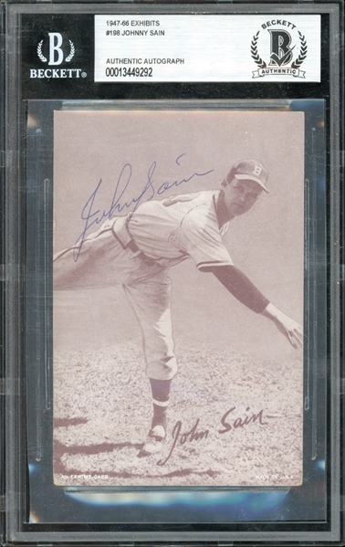 1947-66 Exhibits #198 Johnny Sain Beckett Authentic Autograph