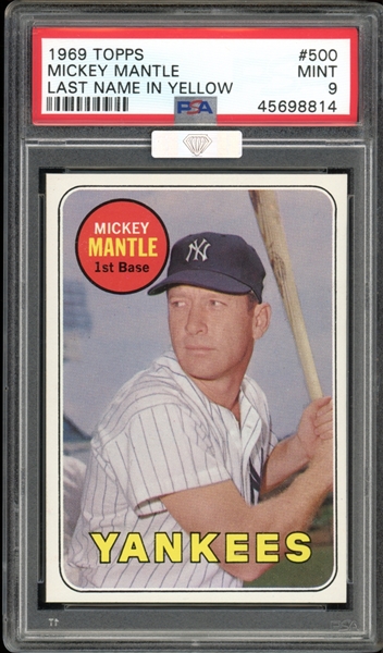 1969 Topps #500 Mickey Mantle Last Name In Yellow PSA 9 MINT MBA Silver Diamond