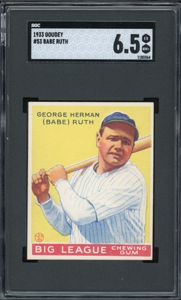 1933 Goudey #53 Babe Ruth SGC 6.5 EX-NM+