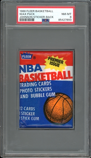 1986 Fleer Basketball Johnson Sticker Back Wax Pack PSA 8 NM-MT