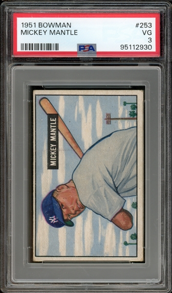 1951 Bowman #253 Mickey Mantle PSA 3 VG