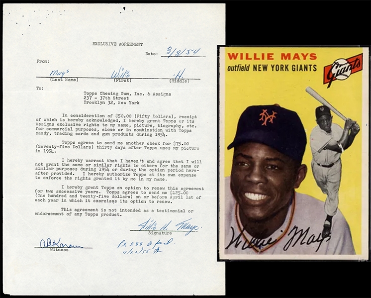 Impressive 1954 Topps Contract Signed By Willie Mays PSA/DNA