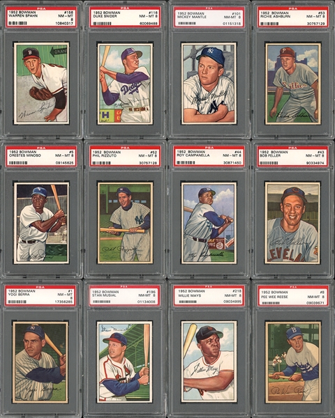 Exceptionally High Grade 1952 Bowman Set With Each And Every Card Graded NM/MT 8 By PSA