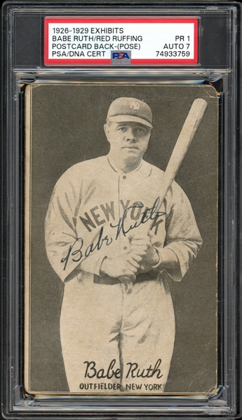 Exceptional 1926-29 Exhibits Babe Ruth Postcard Back Pose Autographed PSA/DNA 1 PR AUTO 7