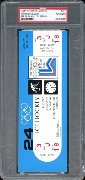 1980 Olympics-Hockey Feb. 24th, Awards Ceremony Full Ticket PSA Authentic