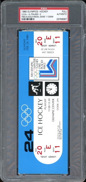 1980 Olympics-Hockey U.S.A. Gold Medal Game USA-4, Finland-2, Full Ticket PSA Authentic