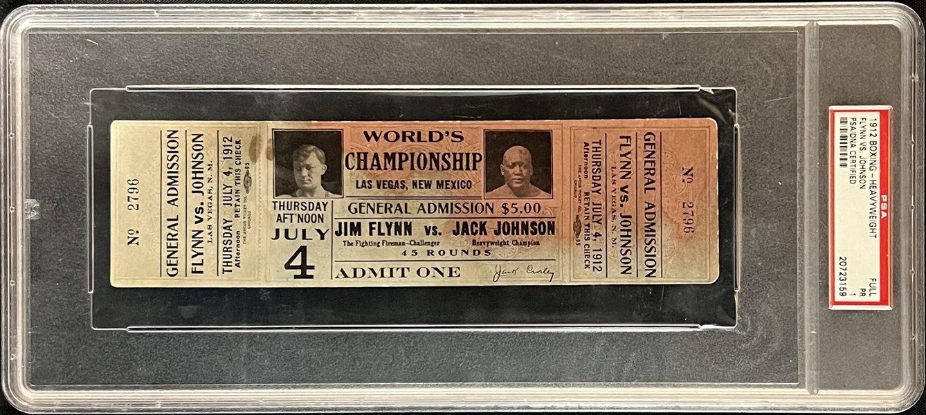 1912 Heavyweight Championship Full Ticket Jack Johnson vs. Jim Flynn PSA 1 PR