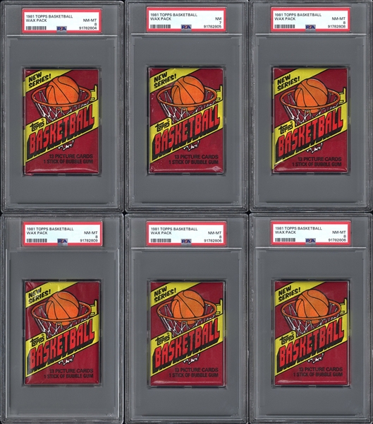 1981-82 Topps Basketball Unopened Wax Pack PSA Graded Lot of 6