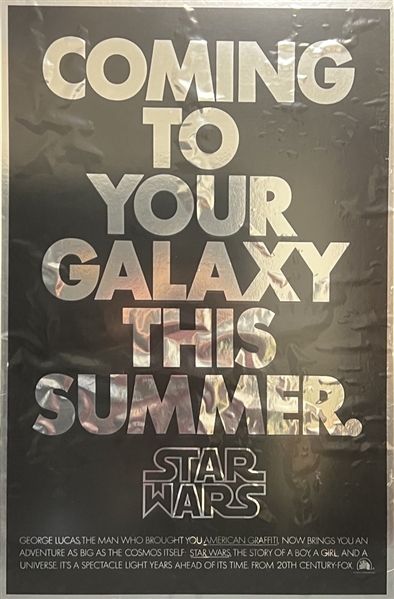 Original Star Wars First Advance/Teaser Foil Full Size Movie Poster C. 1976