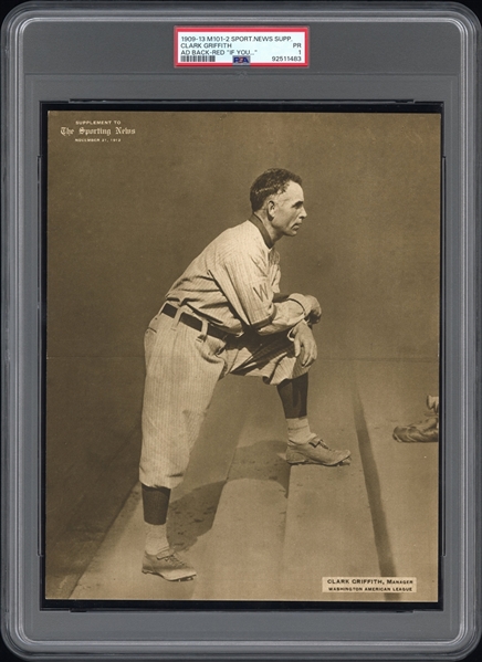 1909-13 M101-2 Sporting News Supplements Clark Griffith Ad Back  Red "IF YOU ARE LOOKING" PSA 1 PR