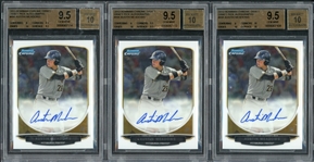 2013 Bowman Chrome Draft Pick Autographs Austin Meadows BGS 9.5 GEM MINT AUTO 10 Group Of  Three (3)