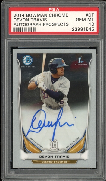 2014 Bowman Chrome Autograph Prospects #DT Devon Travis PSA 10 GEM MINT