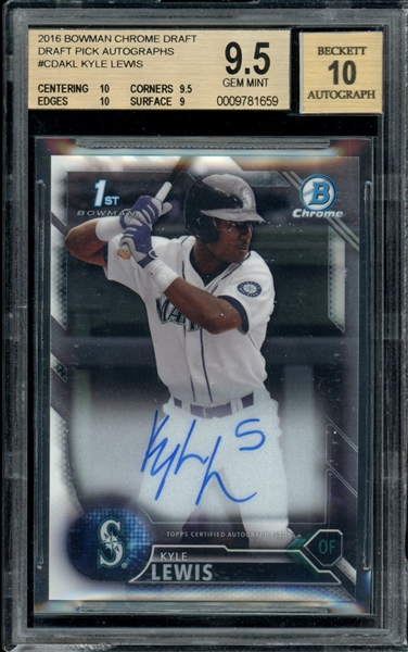 2016 Bowman Chrome Draft Pick Autographs #CDAKL Kyle Lewis BGS 9.5 GEM MINT AUTO 10