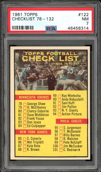 1961 Topps #122 Checklist 78-132 PSA 7 NM