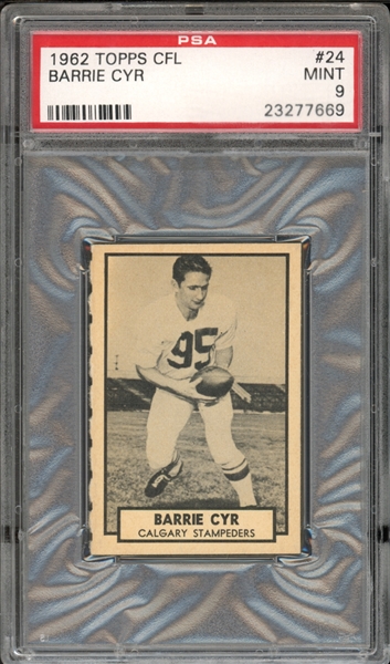 1962 Topps CFL #24 Barrie Cyr The One and Only PSA 9 MINT with None Graded Higher