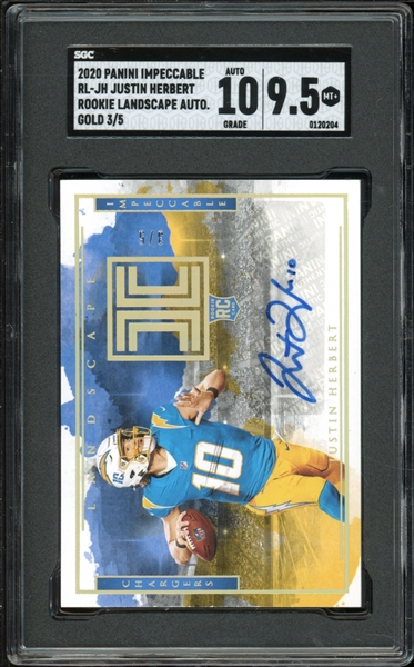 2020 Panini Impeccable Rookie Landscape Auto Gold (3/5) #RL-JH Justin Herbert SGC 9.5 MT+ Auto 10