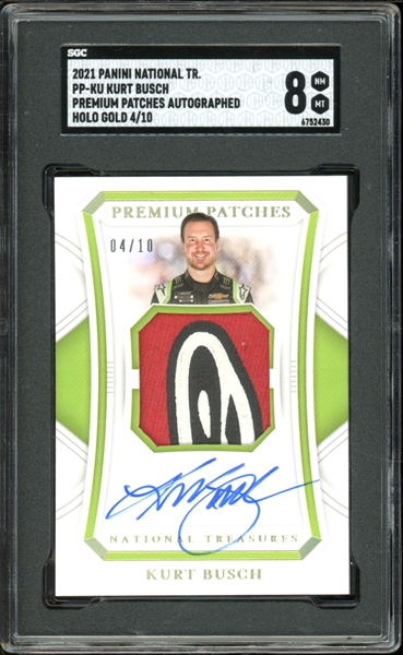 2021 Panini National Treasures Premium Patches Autographed Holo Gold (4/10) #PP-KU Kurt Busch SGC 8 NM-MT