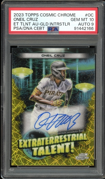 2023 Topps Cosmic Chrome Extra Terrestrial Talent Autograph Gold Interstellar #OC Oneil Cruz (25/50) PSA/DNA GEM MINT 10 AUTO 9