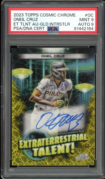 2023 Topps Cosmic Chrome Extra Terrestrial Talent Gold Interstellar #OC Oneil Cruz (30/50) PSA/DNA MINT 9 AUTO 10