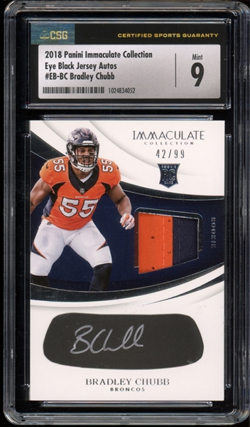 2018 Panini Immaculate Collection Eye Black Jersey Autos #DB-BC Bradley Chubb (42/99) CSG 9 MINT