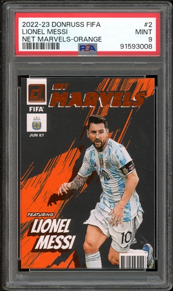 2022-23 Donruss FIFA Net Marvels-Orange #2 Lionel Messi PSA 9 MINT