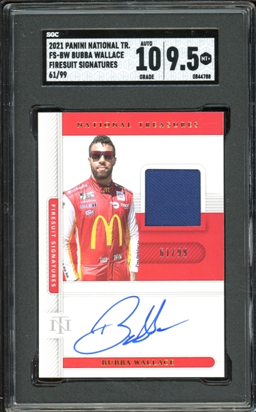 2021 Panini National Treasures Firesuit Signatures (61/00) #FS-BW Bubba Wallace SGC 9.5 MINT+ Auto 10