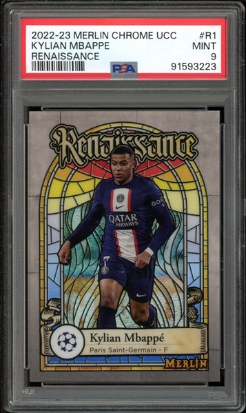 2022-23 Merlin Chrome UCC Renaissance #R1 Kylian Mbappe PSA 9 MINT