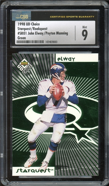 1998 UD Choice Starquest/Rookquest Green #SRO1 John Elway/Peyton Manning CSG 9 MINT