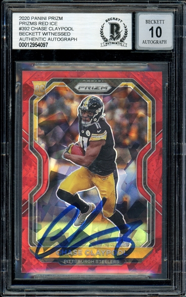 2020 Panini Prizm - Prizms Red Ice #392 Chase Claypool Beckett Witnessed Authentic Autograph BGS AUTO 10