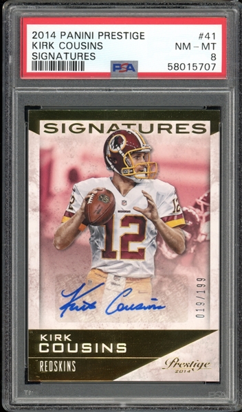 2014 Panini Prestige Signatures #41 Kirk Cousins (19/199) PSA 8 NM-MT