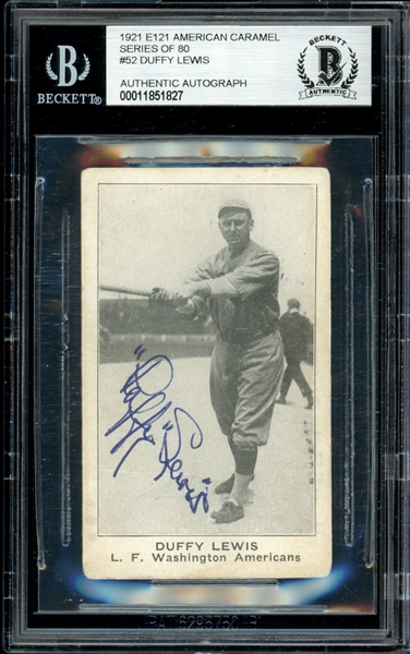 1921 E121 American Caramel Series Of 80 #52 Duffy Lewis BGS Authentic Autograph