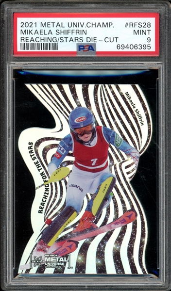 2021 Metal Universe Champions Reaching For The Stars Die-Cut #RFS28 Mikaela Shiffrin PSA 9 MINT