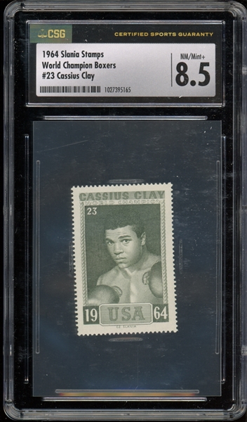 1964 Slania Stamps World Champion Boxers #23 Cassius Clay CGS 8.5 NM-MINT+