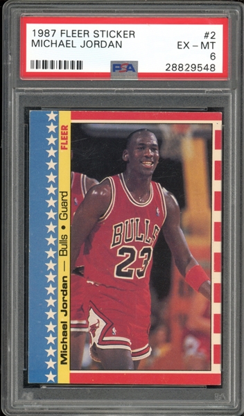 1987 Fleer Sticker #2 Michael Jordan PSA 6 EX-MT