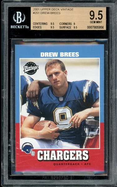 2001 Upper Deck #251 Drew Brees BGS 9.5 GEM MINT