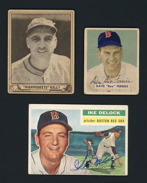 1940-1956 Boston Red Sox  Autographed Lot Of Three (3) Cards Including HOFer George Kelly