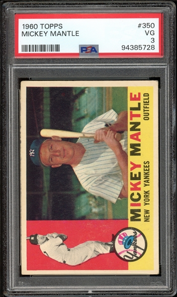 1960 Topps #350 Mickey Mantle PSA 3 VG