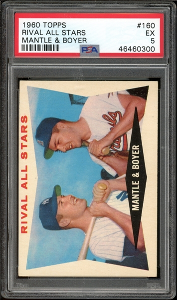 1960 Topps #160 Rival All Stars Mantle & Boyer PSA 5 EX