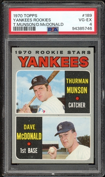 1970 Topps #189 Yankees Rookies T.Munson/D.McDonald PSA 4 VG-EX