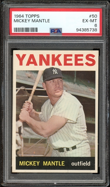 1964 Topps #50 Mickey Mantle PSA 6 EX-MT