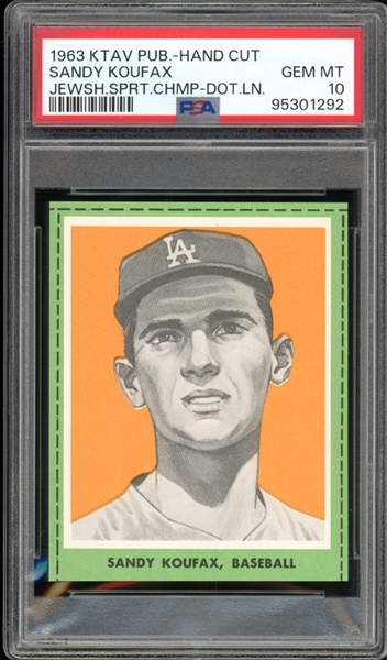 1963 KTAV Publishing Jewish Sports Champions Sandy Koufax Hand Cut Dot Line PSA 10 GEM MINT