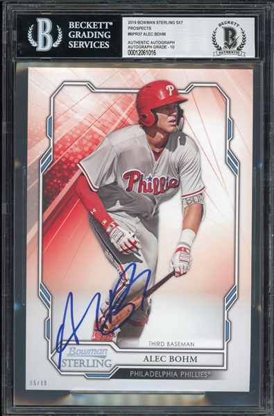 2019 Bowman Sterling Prospects #BPR37 Alec Bohm (5/49) 5x7 Authentic Autogaph BGS AUTO 10