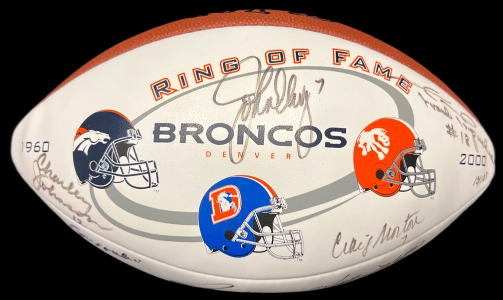 Denver Broncos Ring of Fame Multi-Signed Football with 12 Signatures JSA ALOA