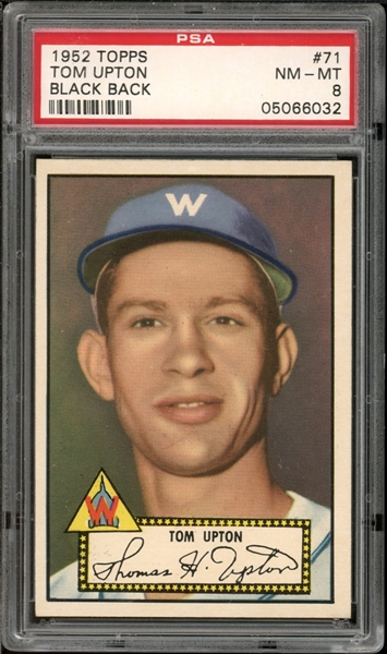 1952 Topps #71 Tom Upton Black Back PSA 8 NM-MT