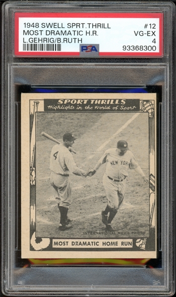 1948 Swell Sport Thrills #12 Most Dramatic Home Run Gehrig / Ruth PSA 4 VG-EX