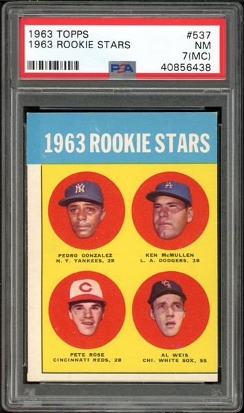 1963 Topps #537 Rookie Stars (Pete Rose) PSA 7 (MC) NM