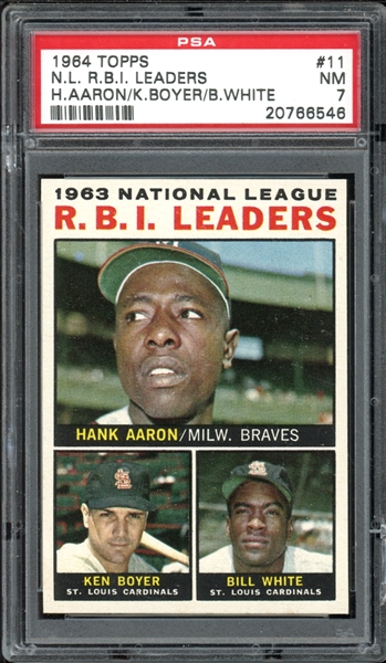 1964 Topps #11 N.L R.B.I. Leaders H.Aaron/K.Boyer/B.White PSA 7 NM