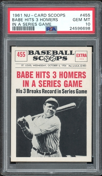 1961 Nu-Card Scoops #455 Babe Hits 3 Homers In A Series Game PSA 10 GEM MINT