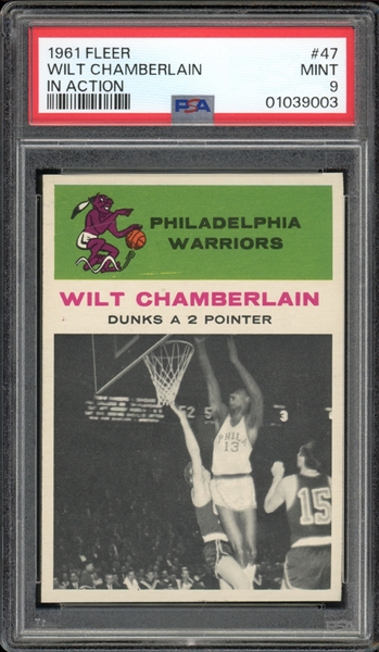 1961 Fleer #47 Wilt Chamberlain In Action PSA 9 MINT