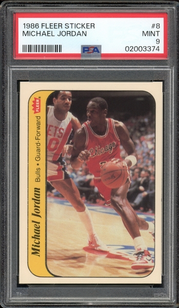 1986 Fleer Sticker #8 Michael Jordan PSA 9 MINT